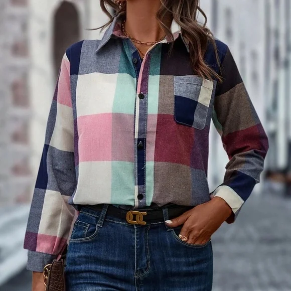 Cozy Plaid Button up Boyfriend Shirt - Picture 3 of 5